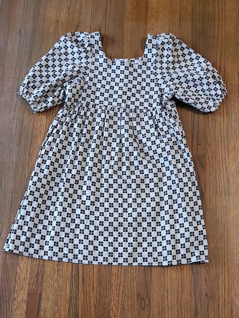 Rylee + Cru Gretta Babydoll Dress with Black / Cream Flower Check